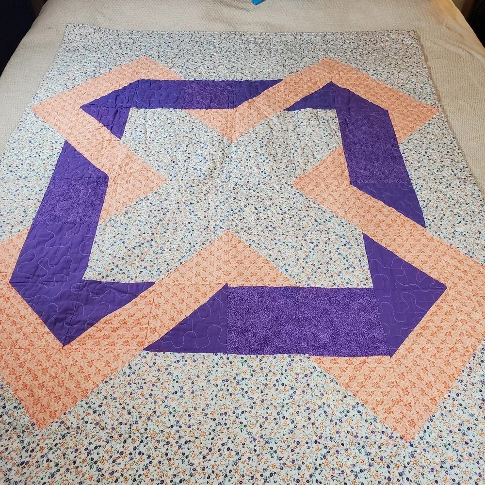 Quilts For Kids Round‎ Rock 46x57 Girls' Floral Lavender Patchwork Machine Quilt